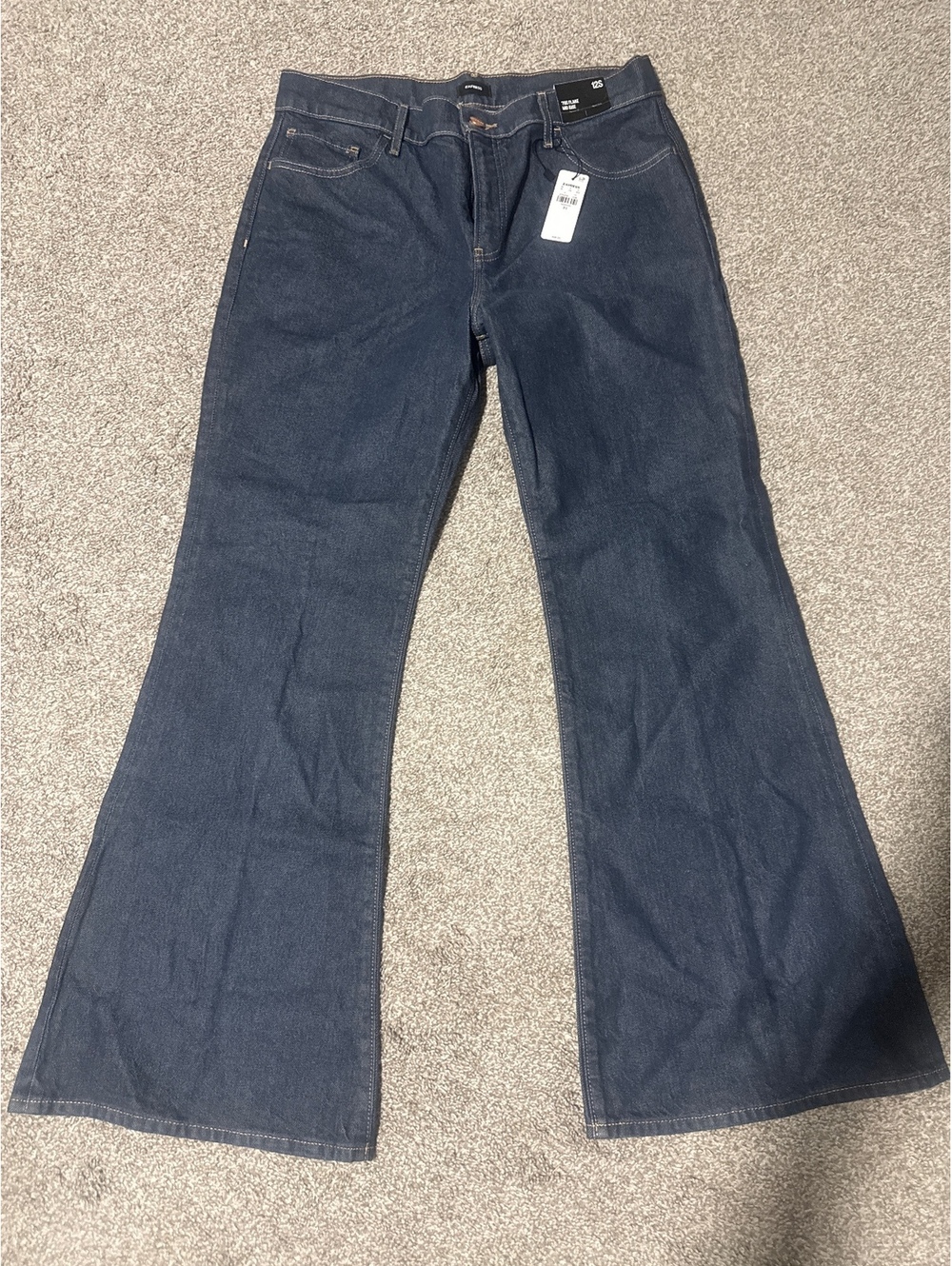 Express 70s Flare Mid Rise Dark Blue Jeans Size 12S